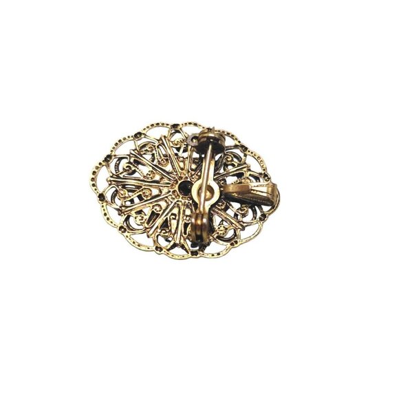 Faux Opal Cabochon Filigree Brooch Pin Gold Tone Vintage - Picture 4 of 5